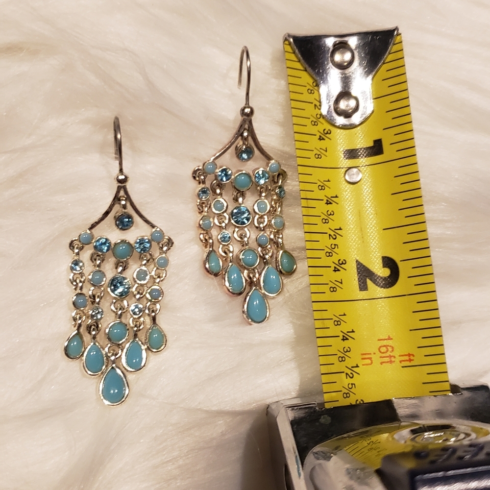 Turquoise stone and rhinestone chandelier earrings - Picture 2 of 4